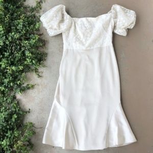 Gal Meets Glam Adele Champagne Lace Midi Dress